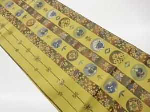 紙布　縞に桜・丸紋・古典柄模様織出し袋帯